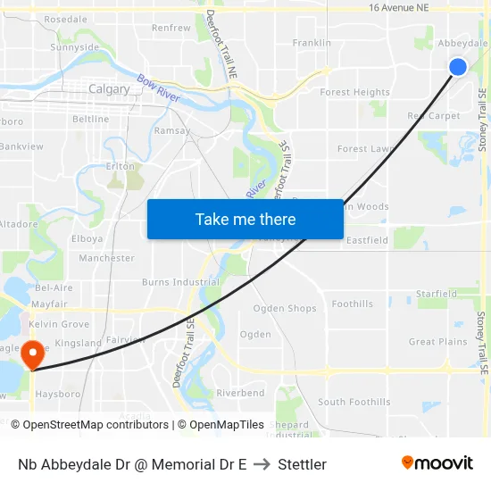 Nb Abbeydale Dr @ Memorial Dr E to Stettler map