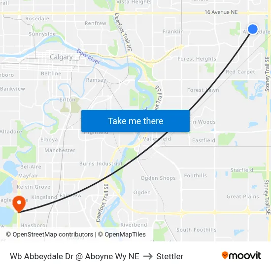 Wb Abbeydale Dr @ Aboyne Wy NE to Stettler map
