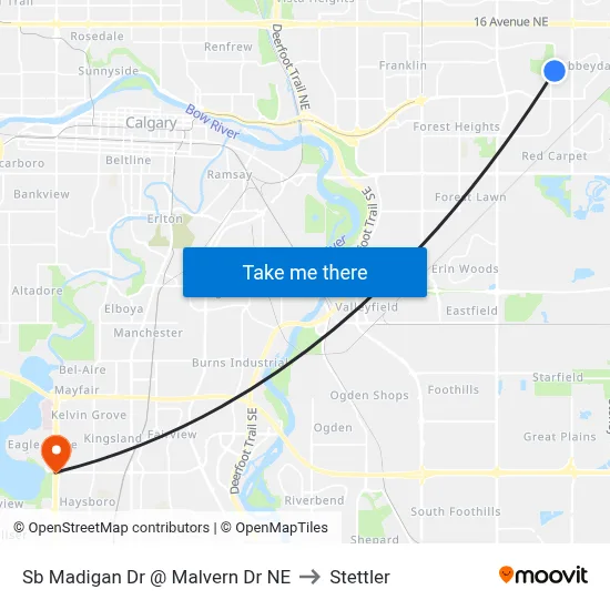 Sb Madigan Dr @ Malvern Dr NE to Stettler map