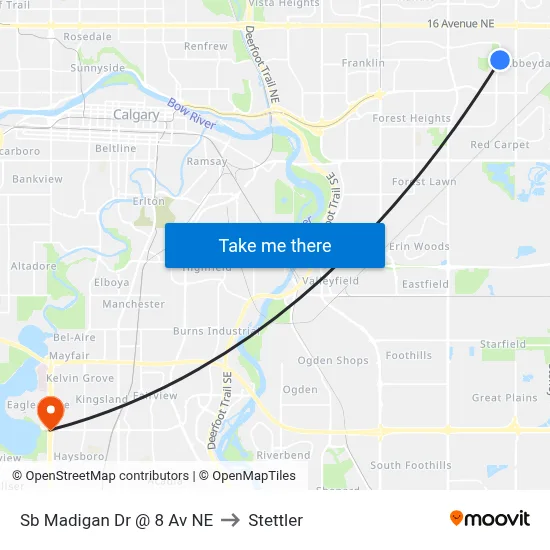 Sb Madigan Dr @ 8 Av NE to Stettler map