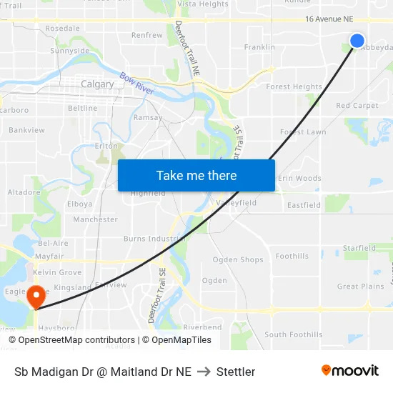 Sb Madigan Dr @ Maitland Dr NE to Stettler map