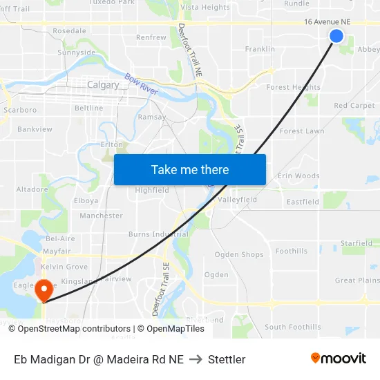 Eb Madigan Dr @ Madeira Rd NE to Stettler map