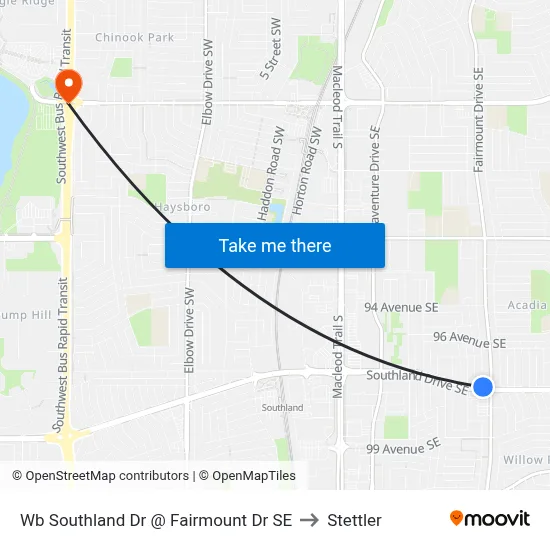 Wb Southland Dr @ Fairmount Dr SE to Stettler map