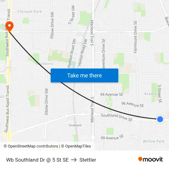 Wb Southland Dr @ 5 St SE to Stettler map