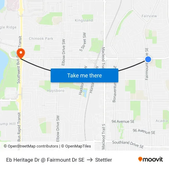 Eb Heritage Dr @ Fairmount Dr SE to Stettler map