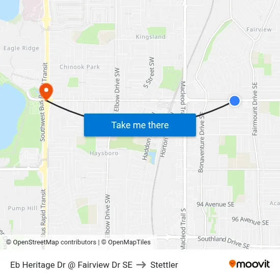 Eb Heritage Dr @ Fairview Dr SE to Stettler map