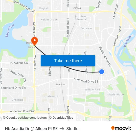 Nb Acadia Dr @ Allden Pl SE to Stettler map