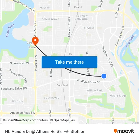 Nb Acadia Dr @ Athens Rd SE to Stettler map