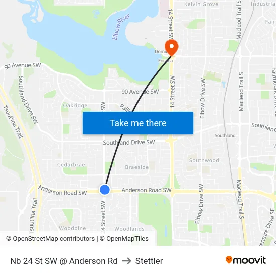 Nb 24 St SW @ Anderson Rd to Stettler map