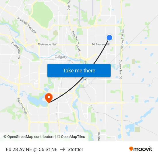 Eb 28 Av NE @ 56 St NE to Stettler map
