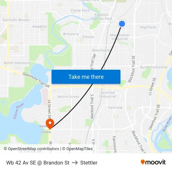 Wb 42 Av SE @ Brandon St to Stettler map