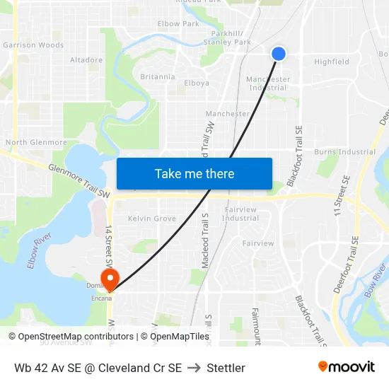 Wb 42 Av SE @ Cleveland Cr SE to Stettler map