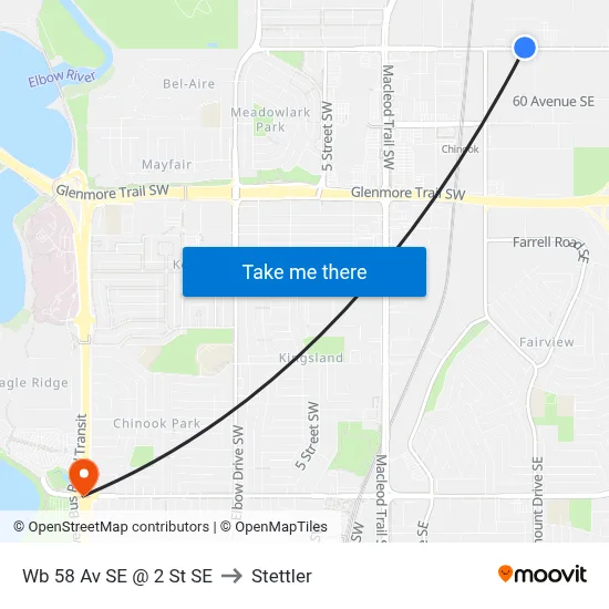Wb 58 Av SE @ 2 St SE to Stettler map