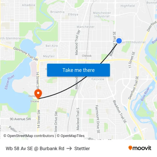 Wb 58 Av SE @ Burbank Rd to Stettler map