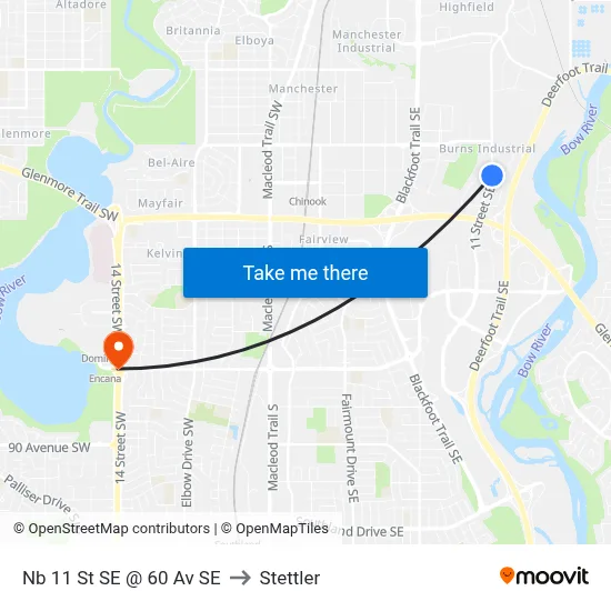 Nb 11 St SE @ 60 Av SE to Stettler map
