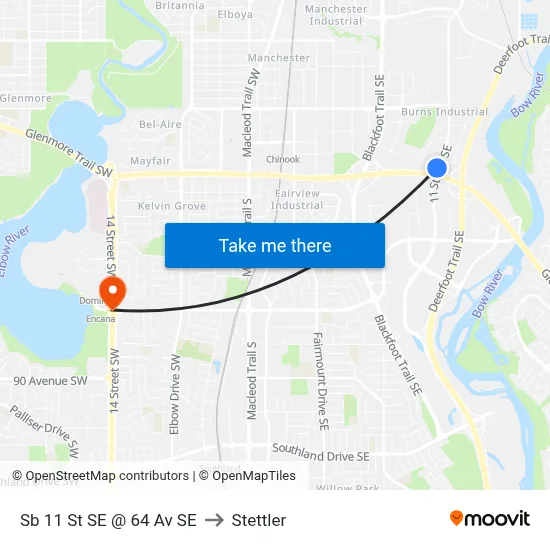 Sb 11 St SE @ 64 Av SE to Stettler map