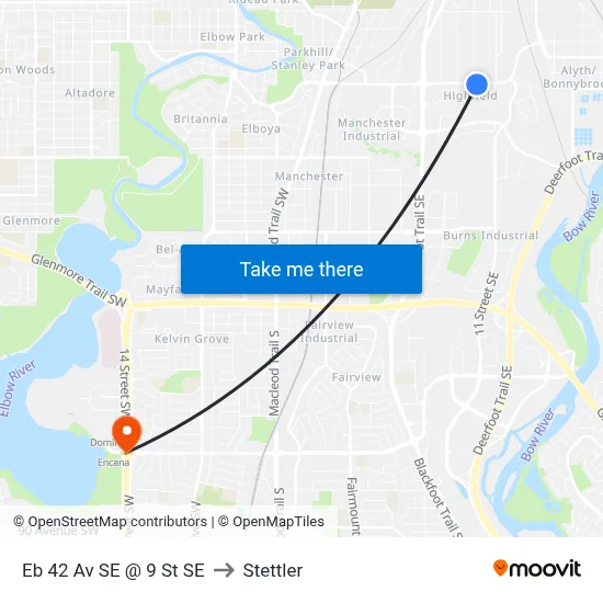 Eb 42 Av SE @ 9 St SE to Stettler map