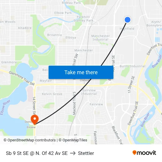 Sb 9 St SE @ N. Of 42 Av SE to Stettler map