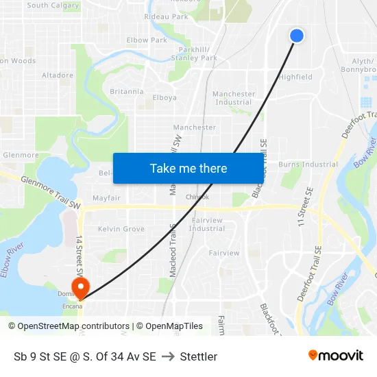 Sb 9 St SE @ S. Of 34 Av SE to Stettler map