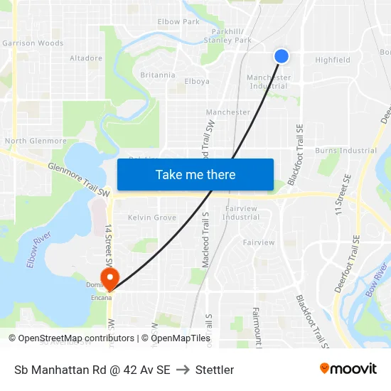 Sb Manhattan Rd @ 42 Av SE to Stettler map