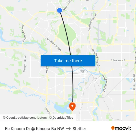 Eb Kincora Dr @ Kincora Ba NW to Stettler map