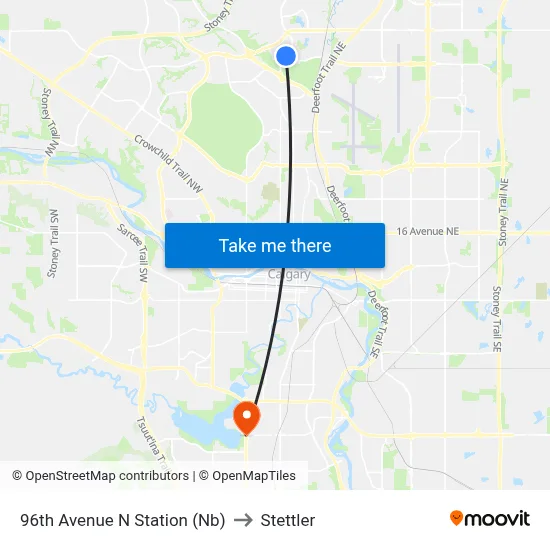 96th Avenue N Station (Nb) to Stettler map