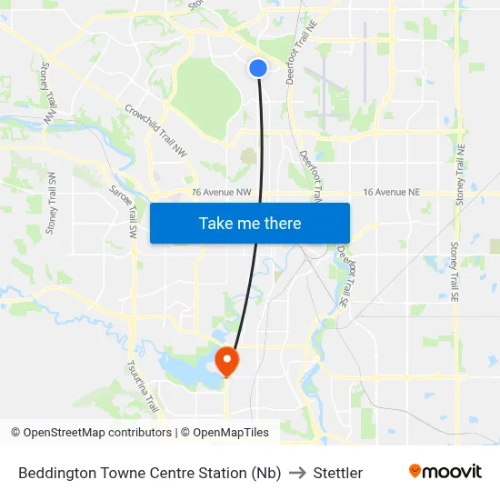 Beddington Towne Centre Station (Nb) to Stettler map