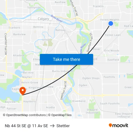 Nb 44 St SE @ 11 Av SE to Stettler map