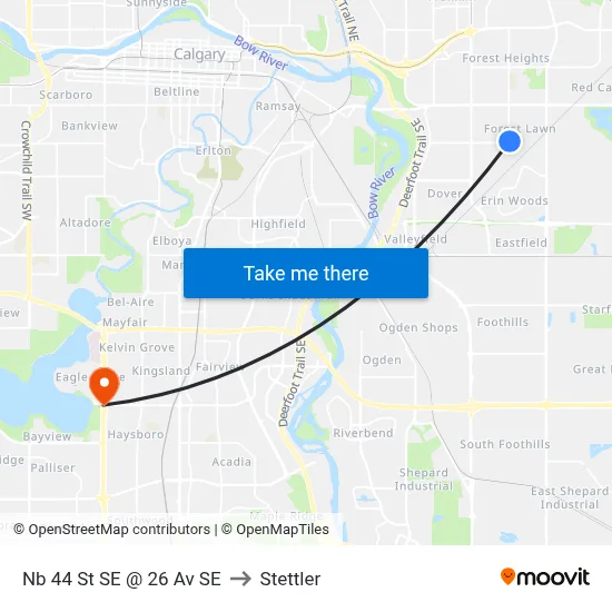 Nb 44 St SE @ 26 Av SE to Stettler map
