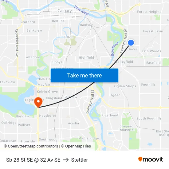 Sb 28 St SE @ 32 Av SE to Stettler map