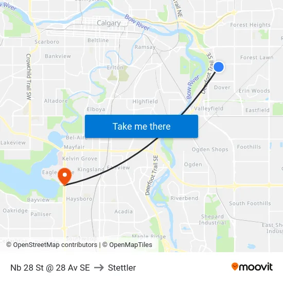Nb 28 St @ 28 Av SE to Stettler map