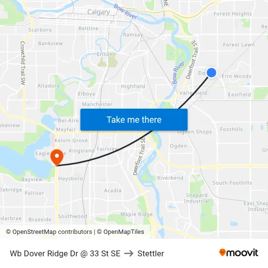 Wb Dover Ridge Dr @ 33 St SE to Stettler map