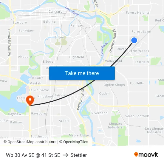 Wb 30 Av SE @ 41 St SE to Stettler map
