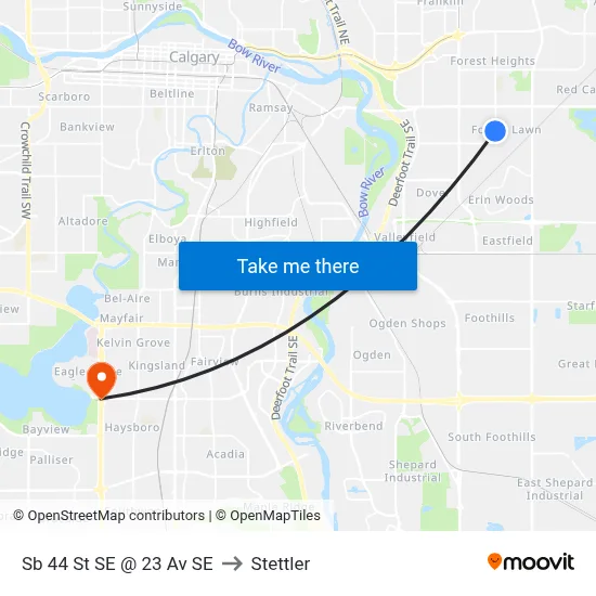 Sb 44 St SE @ 23 Av SE to Stettler map