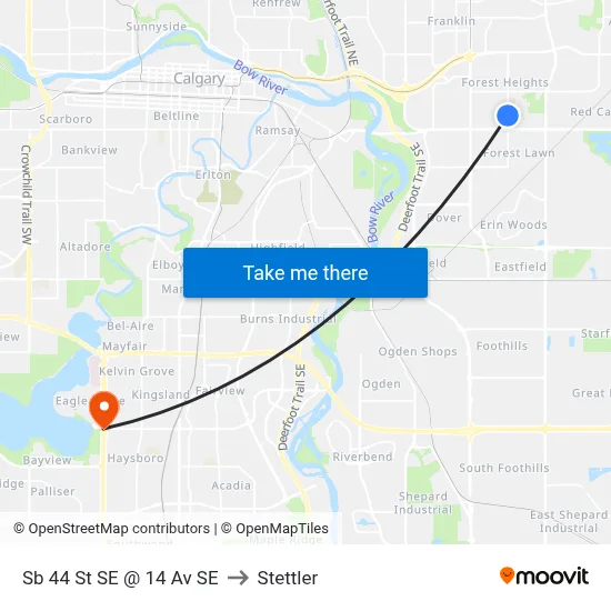 Sb 44 St SE @ 14 Av SE to Stettler map