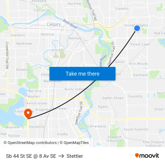 Sb 44 St SE @ 8 Av SE to Stettler map