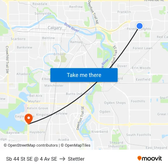 Sb 44 St SE @ 4 Av SE to Stettler map