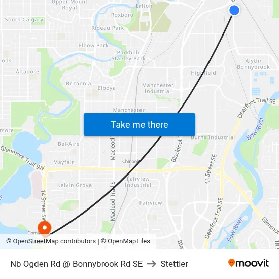 Nb Ogden Rd @ Bonnybrook Rd SE to Stettler map