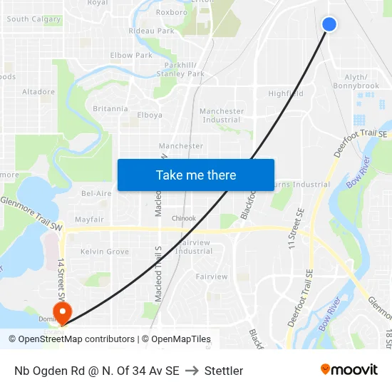 Nb Ogden Rd @ N. Of 34 Av SE to Stettler map