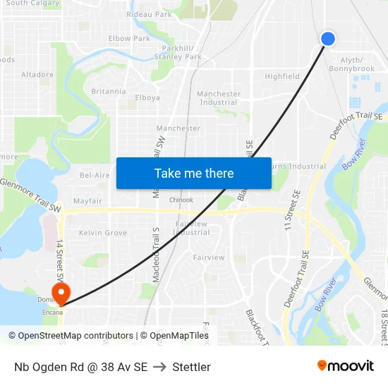 Nb Ogden Rd @ 38 Av SE to Stettler map
