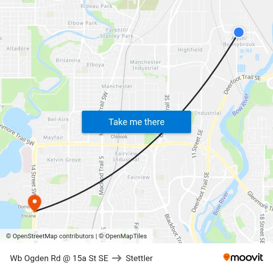 Wb Ogden Rd @ 15a St SE to Stettler map