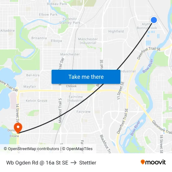 Wb Ogden Rd @ 16a St SE to Stettler map