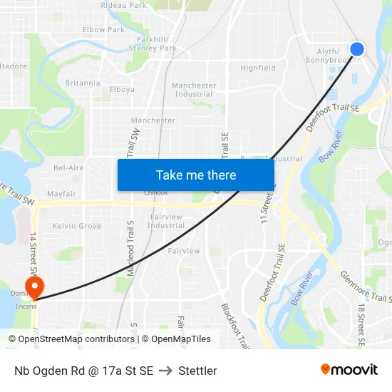 Nb Ogden Rd @ 17a St SE to Stettler map