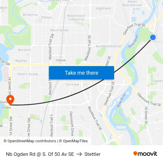 Nb Ogden Rd @ S. Of 50 Av SE to Stettler map