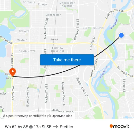 Wb 62 Av SE @ 17a St SE to Stettler map