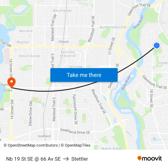 Nb 19 St SE @ 66 Av SE to Stettler map