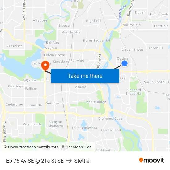 Eb 76 Av SE @ 21a St SE to Stettler map