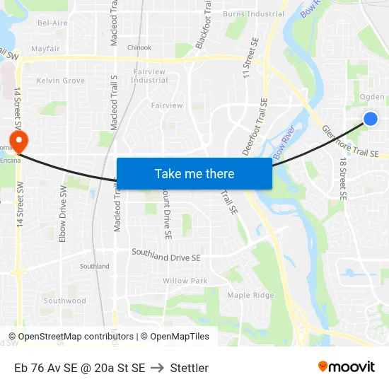 Eb 76 Av SE @ 20a St SE to Stettler map