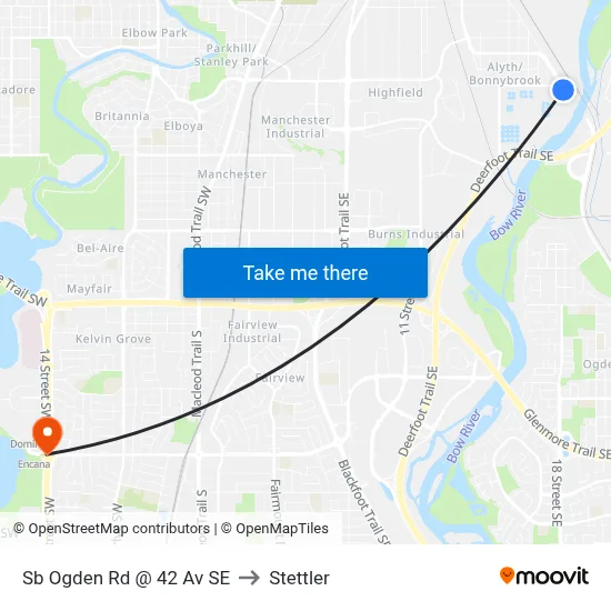 Sb Ogden Rd @ 42 Av SE to Stettler map