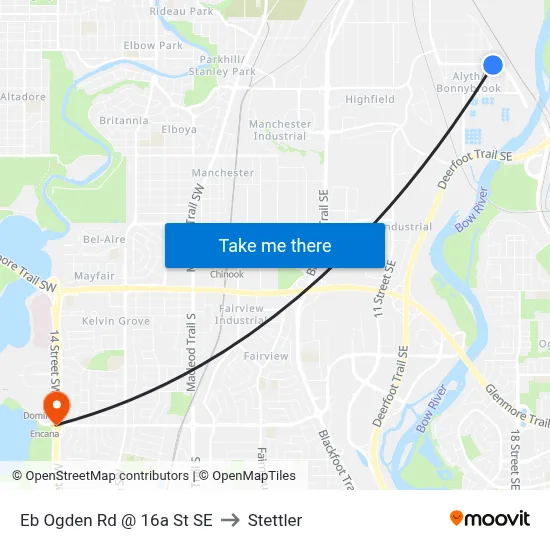 Eb Ogden Rd @ 16a St SE to Stettler map